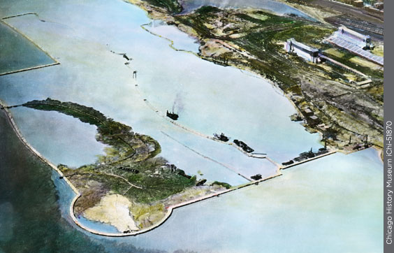 An illustration showing the construction of Northerly Island