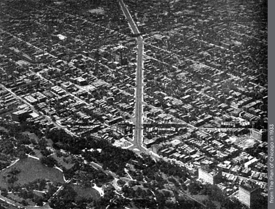 An aerial photograph of Ogden Avenue, 1933